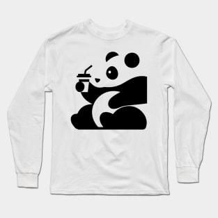 Cute panda drinks coffee Long Sleeve T-Shirt